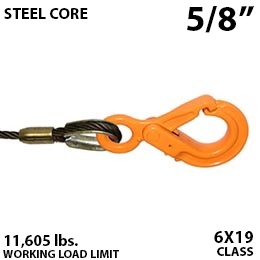 5/8 inch Steel Core Winch Line with Thimbled Eye and Self Locking Swivel  Hook